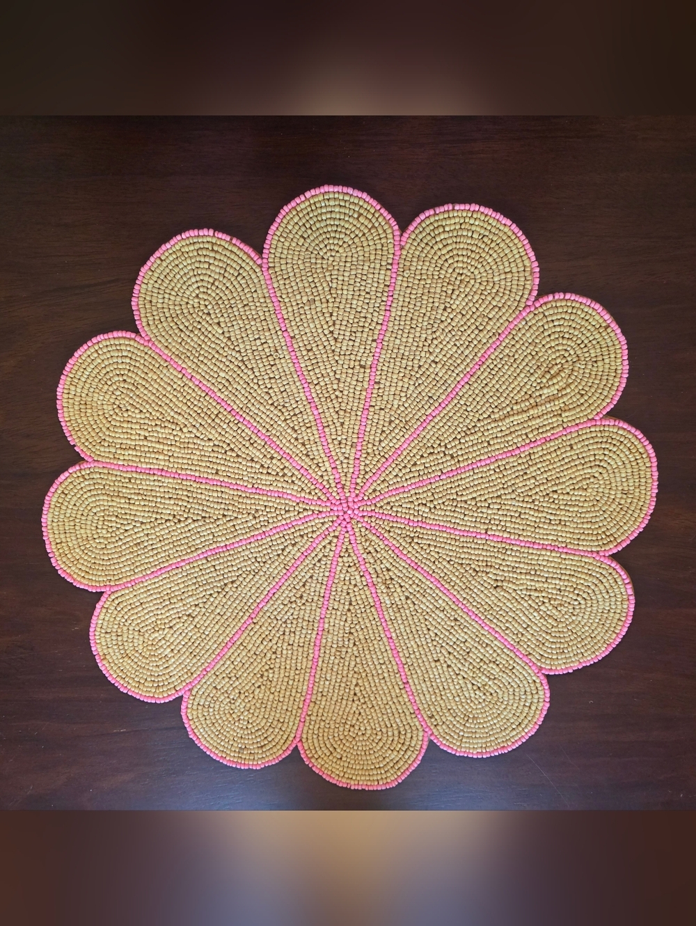 Beaded Pink Scalloped Placemat Charger Decorative Mat Girly Feminine Decor 13.5"